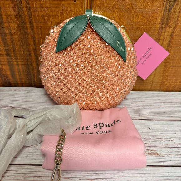 Kate Spade Bellini Embellished Crochet 3d Peach Crossbody - Picture 6 of 10